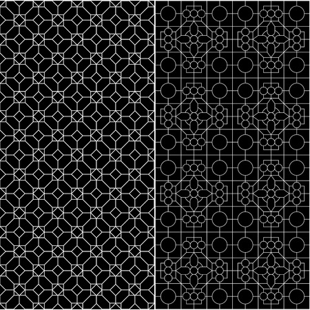 Vector set of seamless abstract backgrounds with octagons in black and white.のイラスト素材
