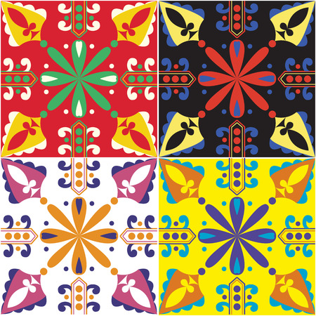 Vector set of tiles in portuguese, spanish, italian style. For wallpaper, backgrounds, decoration for your design, ceramic, page fill and more.のイラスト素材