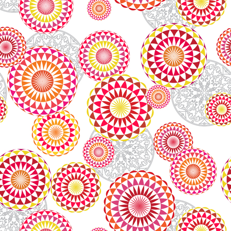 Vector seamless abstract background. Bright colorful circles and decorative elements mandala.のイラスト素材