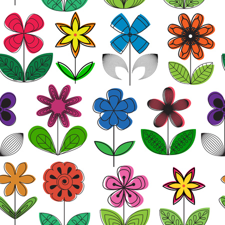 Vector seamless pattern background with colorful flowers.のイラスト素材