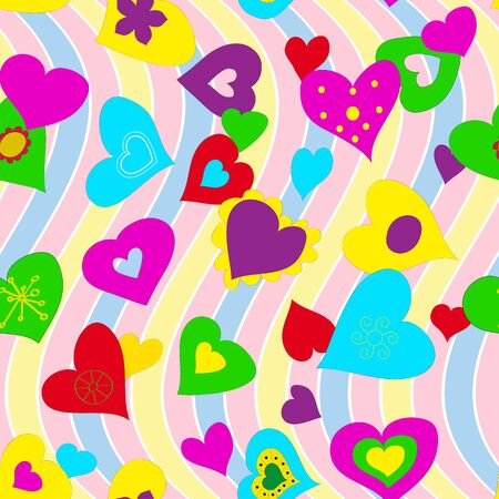 Vector seamless background with bright hearts.のイラスト素材