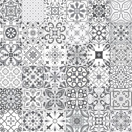 Big set of tiles in portuguese, spanish, italian style. For wallpaper, backgrounds, decoration for your design, ceramic, page fill and more.のイラスト素材