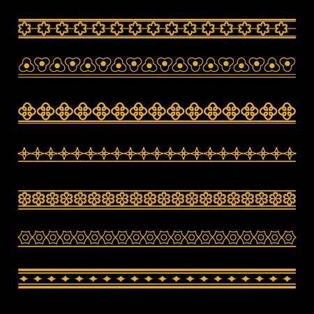 Big vector set of golden borders on black background.のイラスト素材