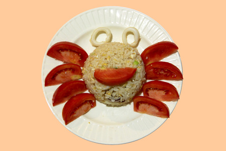 Fancy fried rice in crab shapeの写真素材