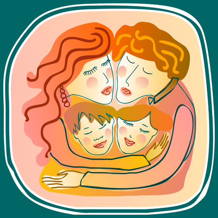 loving family with mom, dad, son and daughterのイラスト素材