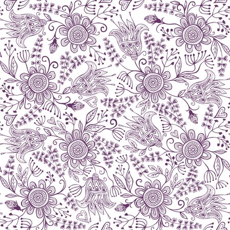 seamless ethnic style cute floral backgroundのイラスト素材