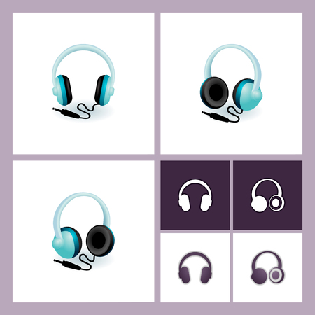 headphones illustration and icon setのイラスト素材