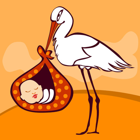 cute stork bringing a babyのイラスト素材