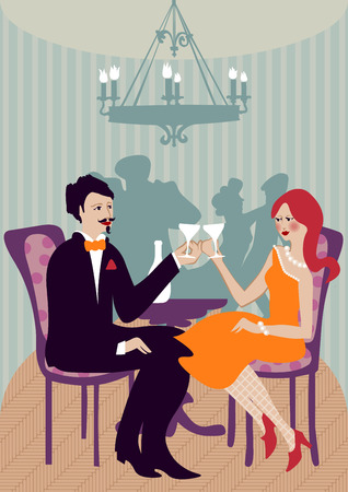 clinking pretty couple sitting at a partyのイラスト素材
