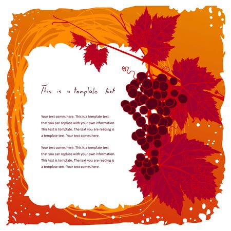 doodle vintage frame with grape cluster on a leafy branch and copyspace for your textのイラスト素材
