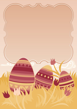 easter greeating with painted eggs and copyspace for your textのイラスト素材