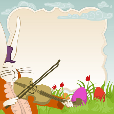 easter greeating with violonist bunny and copyspace for your textのイラスト素材