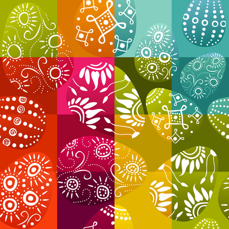 seamless multicolor easter eggs on checked backgroundのイラスト素材