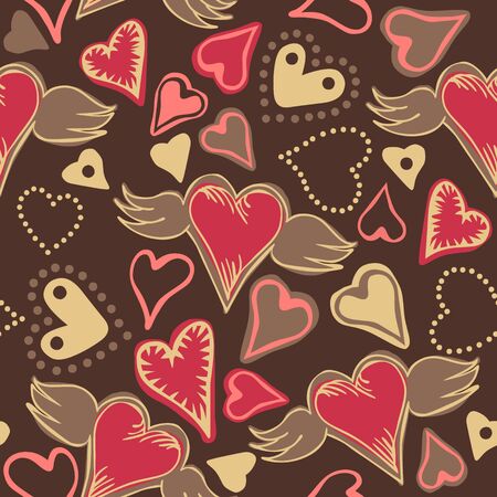 seamless doodle pastel colored hearts on dark grey backgroundのイラスト素材