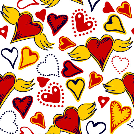 seamless doodle colorful hearts on white backgroundのイラスト素材