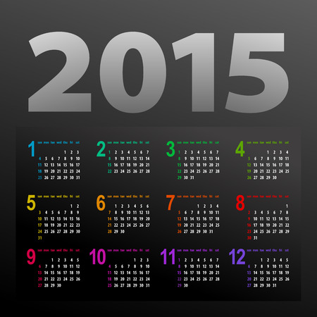minimalistic multicolor 2015 calendar design - week starts with sundayのイラスト素材