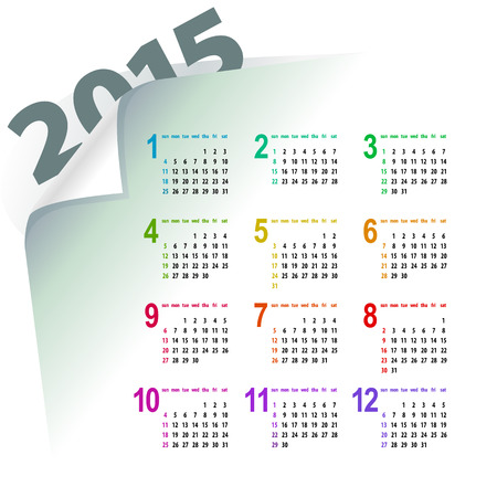 minimalistic multicolor 2015 calendar design - week starts with sundayのイラスト素材