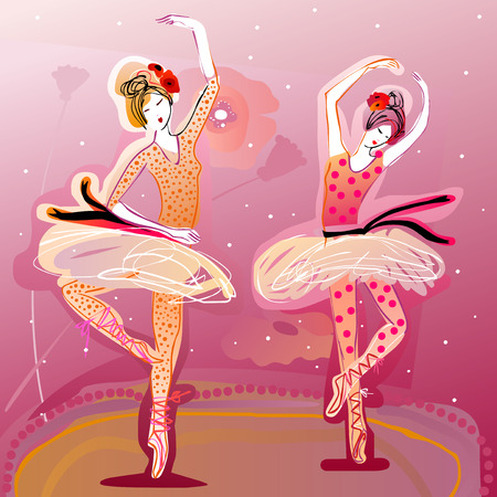 cute ballet dancers performingのイラスト素材