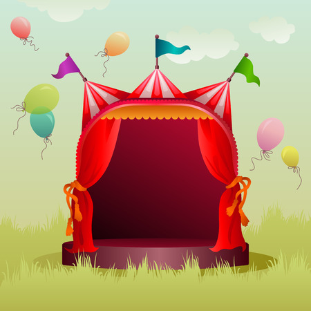 colorful, decorated circus tent on a meadow with balloonsのイラスト素材