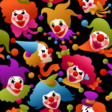 seamless pattern - colorfully costumed and painted clown portraitsのイラスト素材