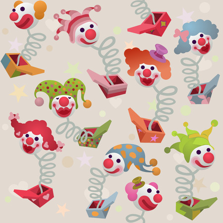 seamless pattern - colorful jack in the box puppets popping out of boxesのイラスト素材