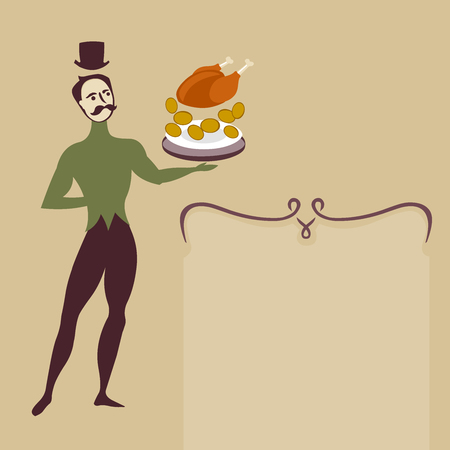 ballet dancer waiter with food plate - minimalistic art deco style illustration with place for textのイラスト素材