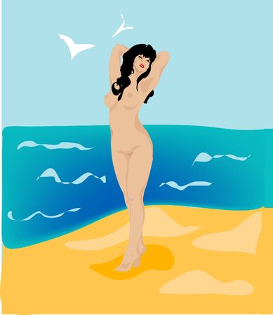 Naked on the beachのイラスト素材