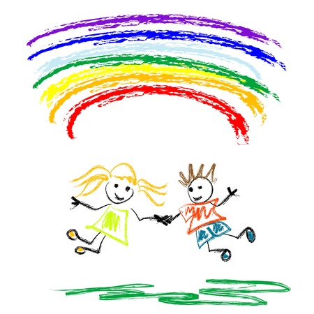 Kids under rainbowのイラスト素材