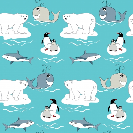 Polar animals seamless patternのイラスト素材