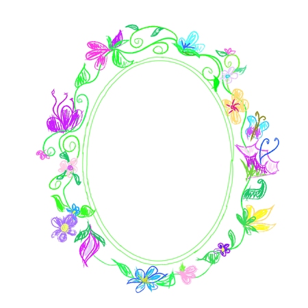 Colorful floral frame Chalk  doodleのイラスト素材