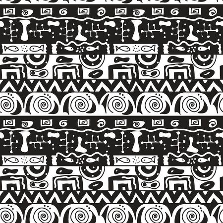 Tribal black and white seamless patternのイラスト素材
