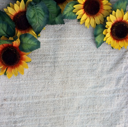Sunflowers on fabricの写真素材