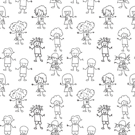 Kids Seamless black and white Patternのイラスト素材