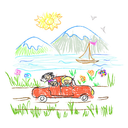 Happy family trip  doodleのイラスト素材