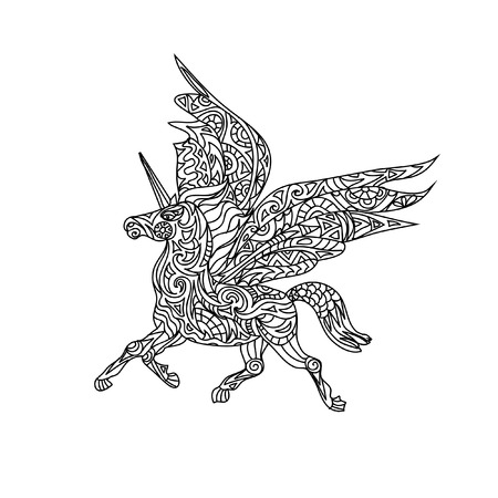 Unicorn coloring pageのイラスト素材