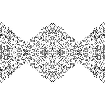 Abstract seamless floral border coloring page isolated on whiteのイラスト素材