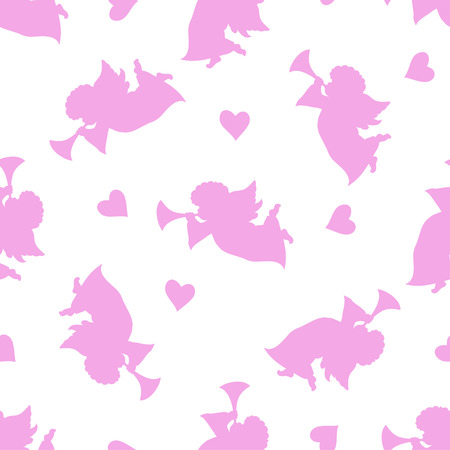 Angel with music pipe and hearts  seamless  patternsのイラスト素材