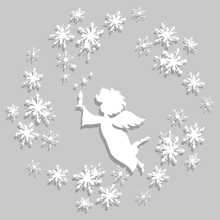 Christmas  Angel with candle in snowflakes frame decalのイラスト素材