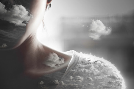 portrait exposure to cloudの写真素材