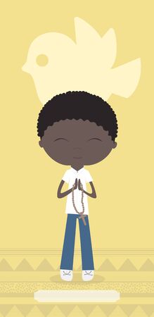 Communion card with African boy on yellow background.の写真素材