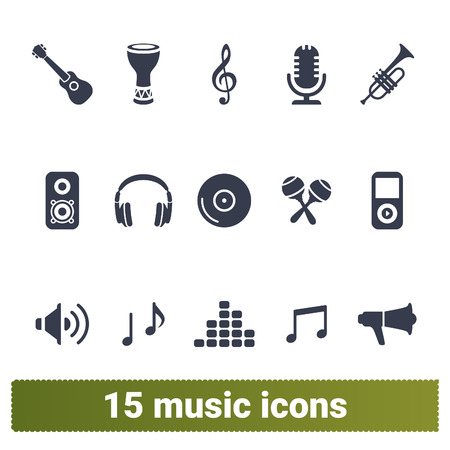 Music vector icons. Vector collection of musical instruments, music player, multimedia symbols. Isolated on white background.のイラスト素材