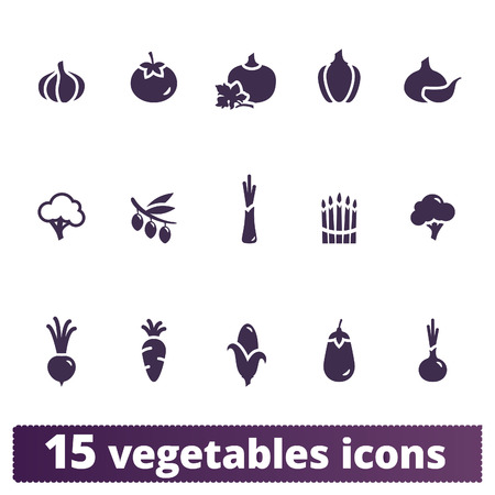 Vegetables flat icons. Simple monochrome design elements and food symbols for web interface and mobile app. Isolated vector set on white background.の写真素材