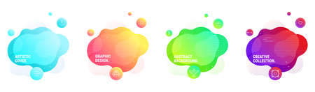 Vector neon glowing fluid illustration, abstract shapes background. Social network stories, business card, banner, poster design templates. Minimalist flat style clipart isolated on white background.のイラスト素材