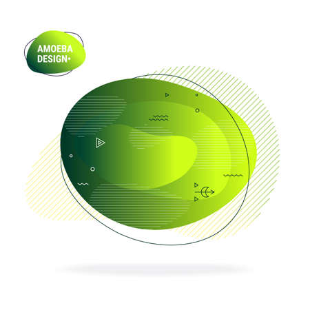 Modern poster design template, green colored fluid illustration, abstract shapes background, thin line symbols. Vector graphic design of social network story, business card, poster, banner, invitationのイラスト素材