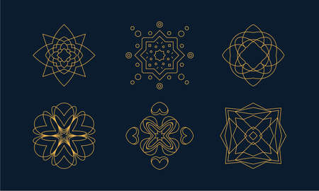 monogram design templates collection. Geometrical ornamets, Arabic style thin line vector ornaments.のイラスト素材