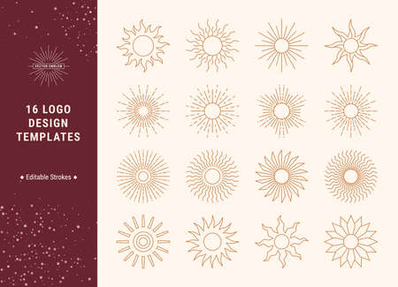 Vector Sun Logo Concept, Trendy Linear Design Templates. Thin Line Illustration Clip Art Collection...