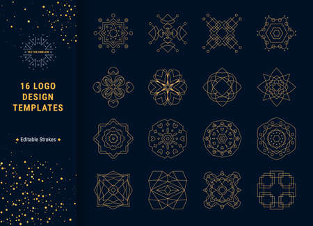 Vector Logo Concept, Trendy Linear Design Templates. Thin Line Illustration Clip Art Collection Isolated On Navy Blue Background.のイラスト素材