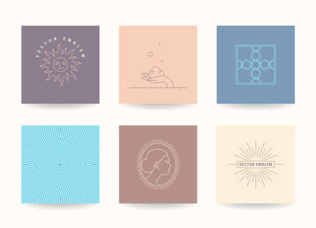 Minimalist Vector Design Templates With Thin Line Emblems, Illustrations, Abstract Shapes. Nature,...