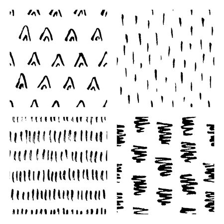 seamless hand drawn ink patterns, abstract brush doodlesのイラスト素材