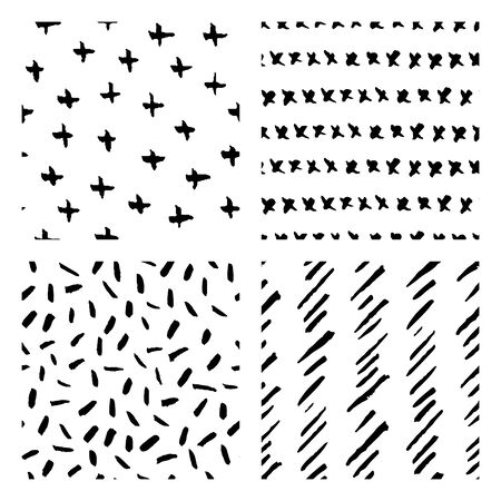 seamless hand drawn ink patterns, abstract brush doodlesのイラスト素材